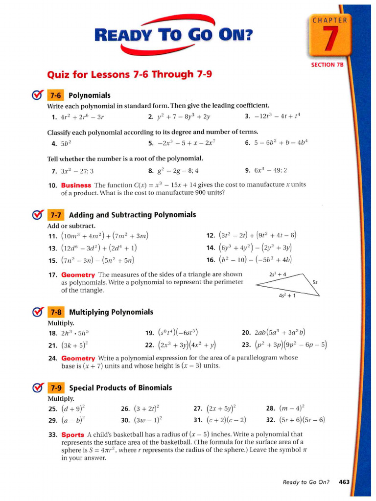 Algebra 1 CH 07 Quiz 2 | PDF