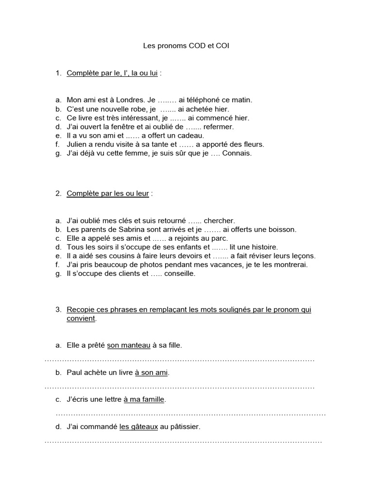 Pronoms COD Et COI | PDF | Pronom