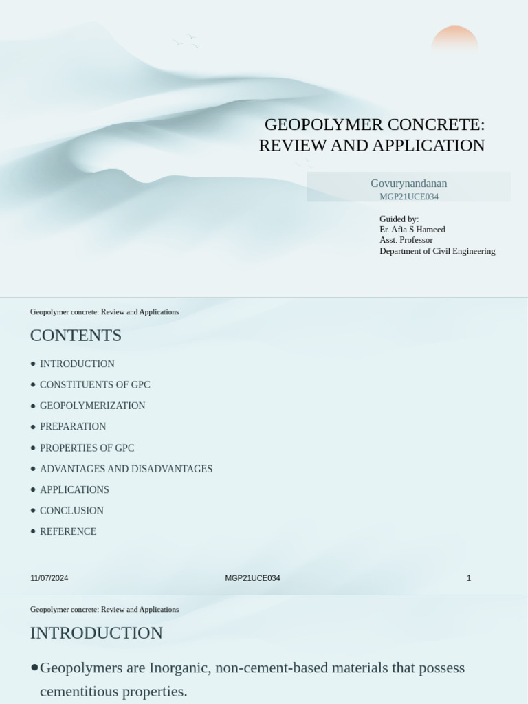 Geopolymer Concrete Review & Applications | PDF | Concrete | Cement