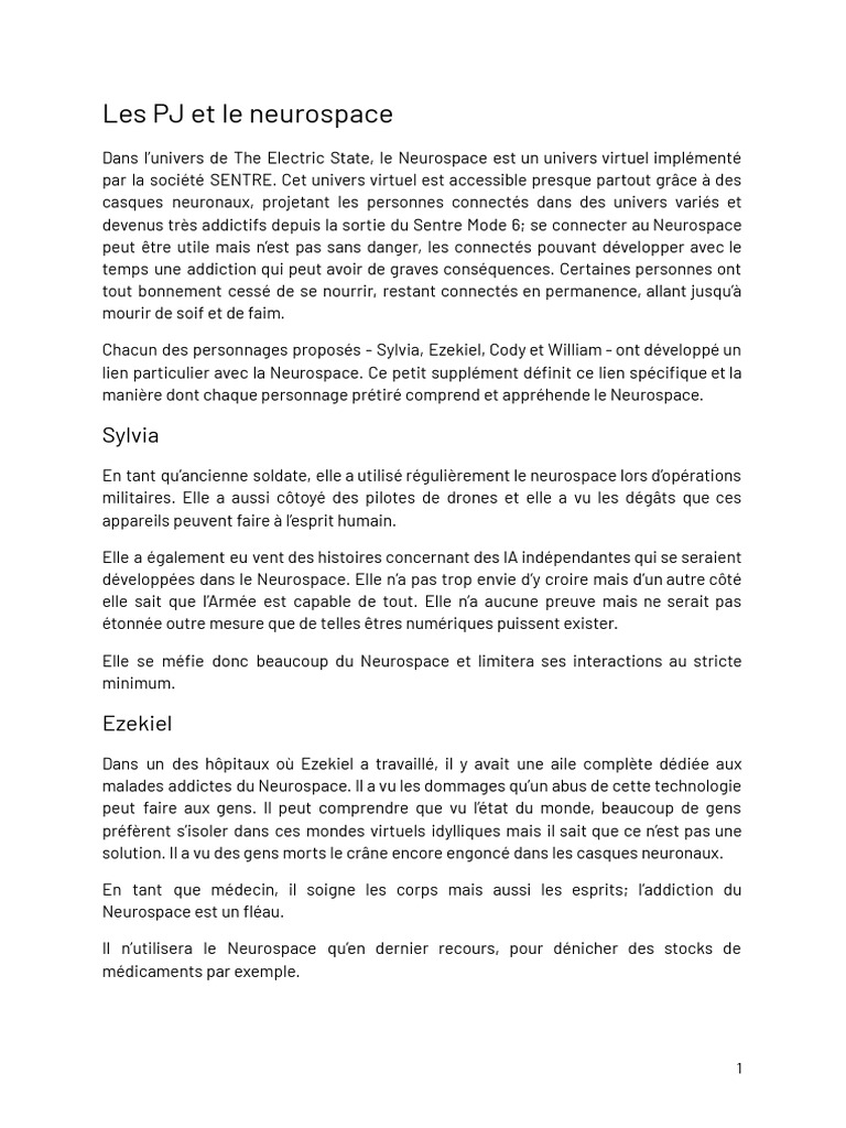 Les Personnages et le Neurospace | PDF