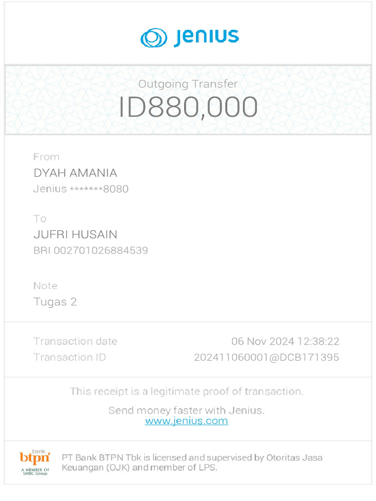Jenius Receipt - 06112024 | PDF