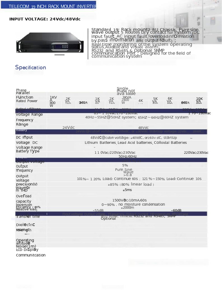 19-Inch Rack Mount Inverter Specs | PDF | Power Inverter | Power (Physics)