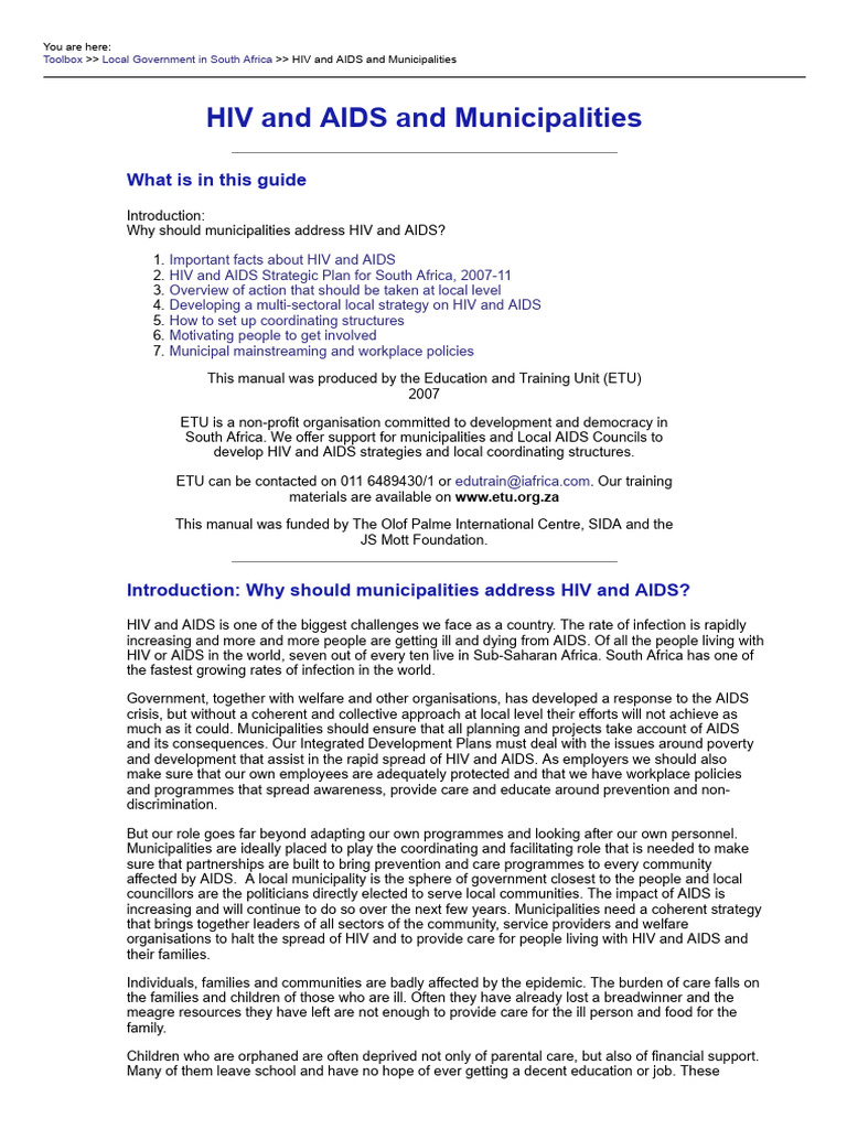 Municipal Strategies for HIV and AIDS | PDF | Hiv/Aids | Safe Sex