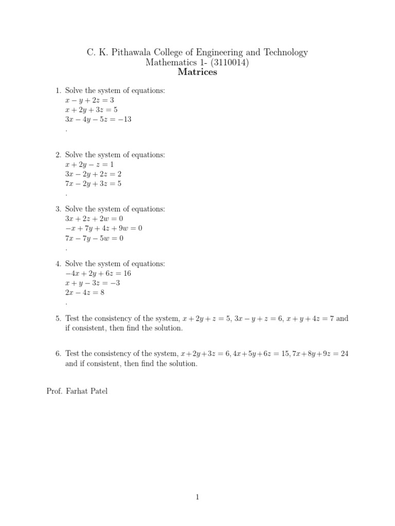 Solving Systems of Equations in Matrices | PDF