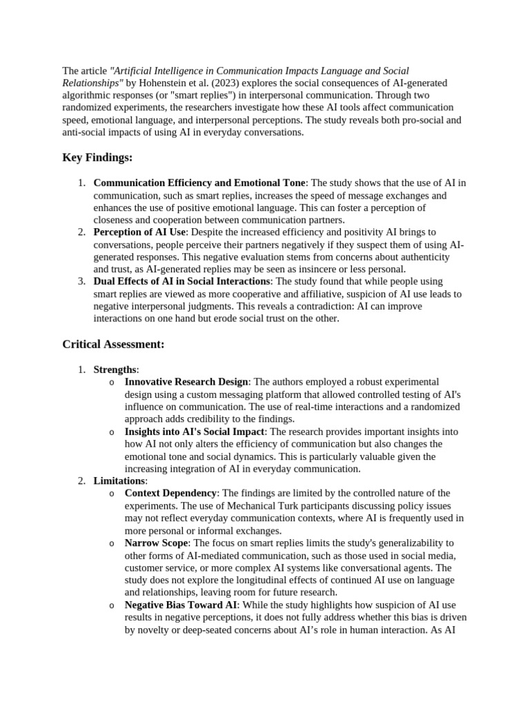 AI's Impact on Communication Dynamics | PDF | Artificial Intelligence ...