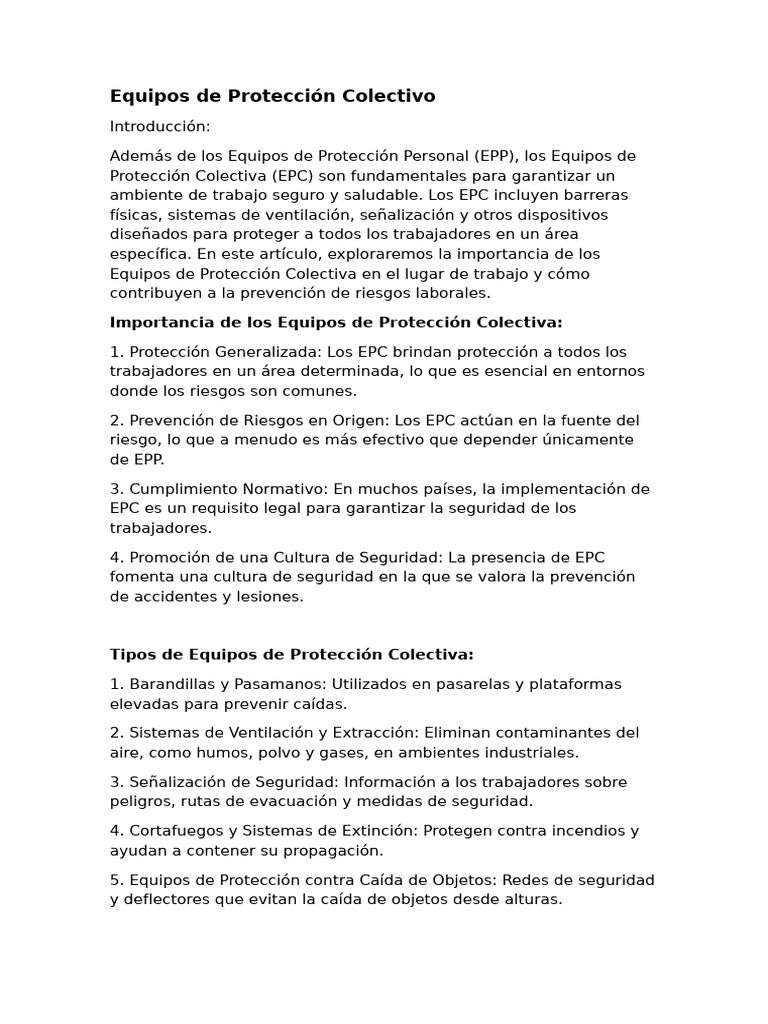Equipos de Protección Colectiva y Seguridad | PDF | Seguridad y salud ...