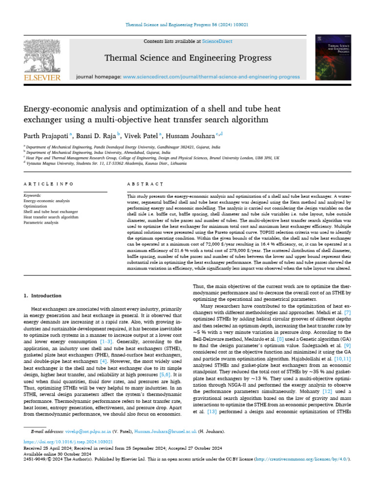Energy-Economic Analysis and Optimization of A Shell and Tube Heat ...