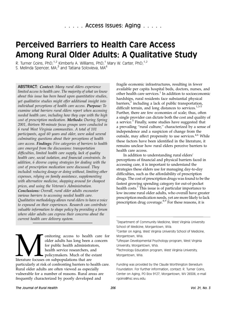 Perceived Barriers To Health Care Access | PDF | Focus Group | Medicare ...