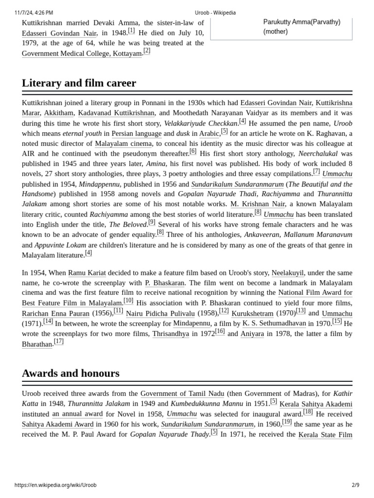 Uroob - Wikipedia | PDF | Kerala
