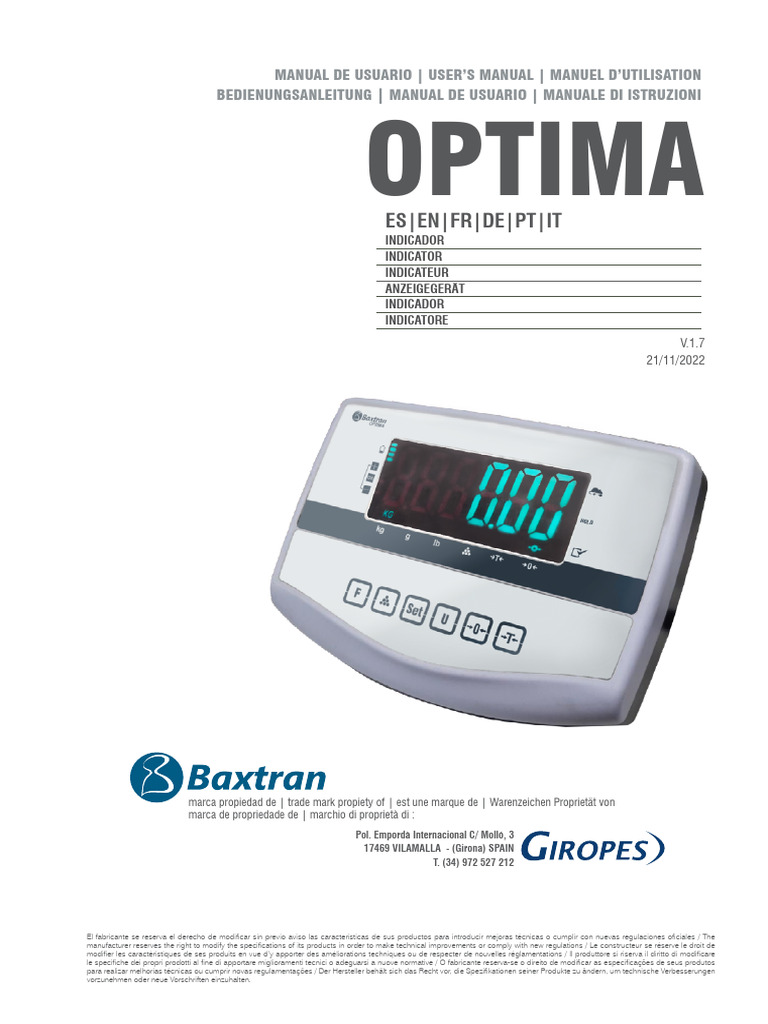 Optima Manu Es en FR de PT It v17 JQA | PDF | Balanza | Metrología