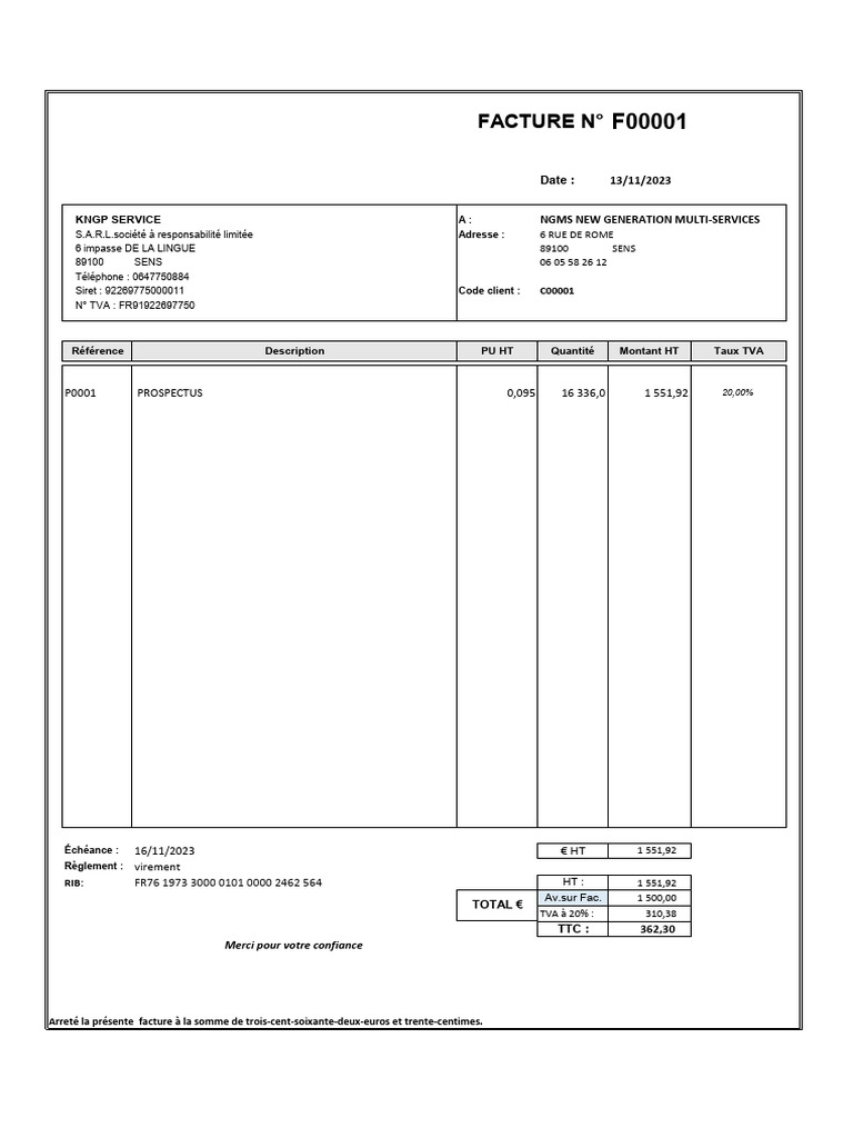Exemple de facture acquittée par virement | PDF