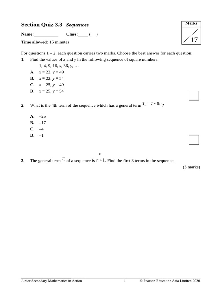 Quiz on Sequences and Patterns | PDF