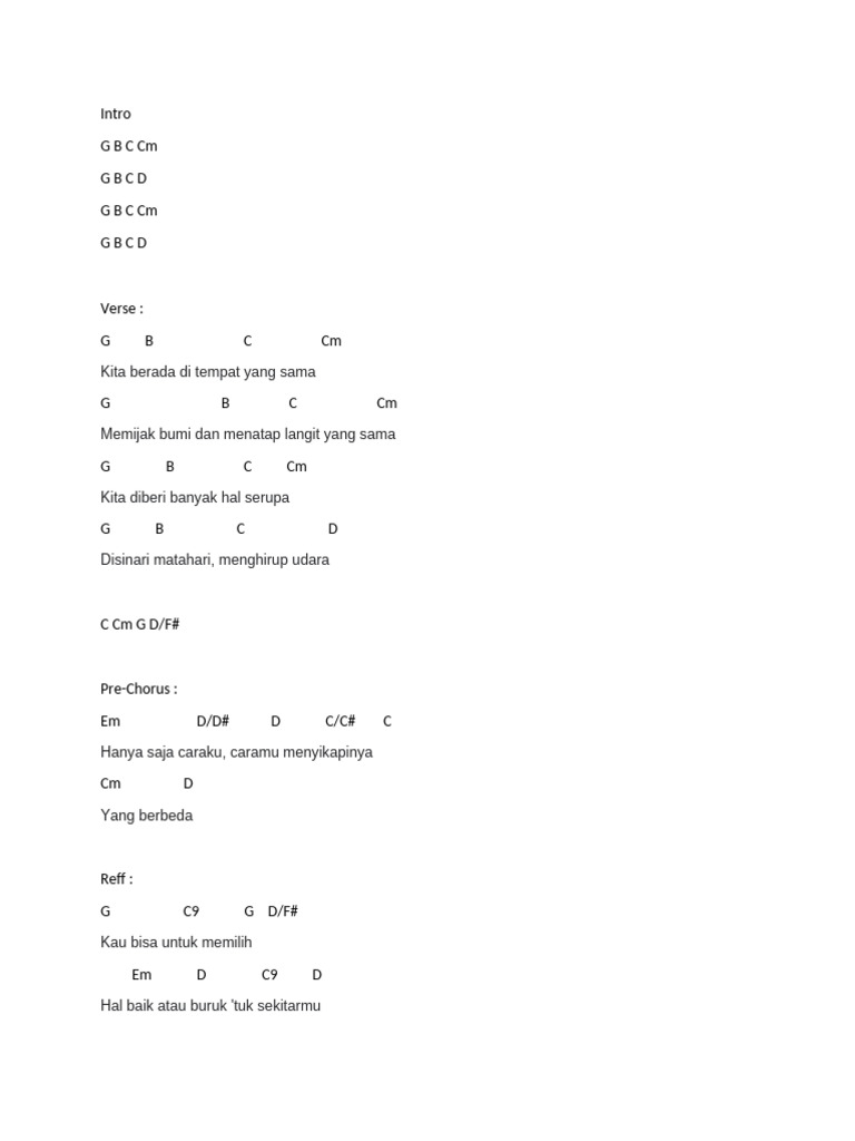 Chord Lagu "Kita Sama" | PDF