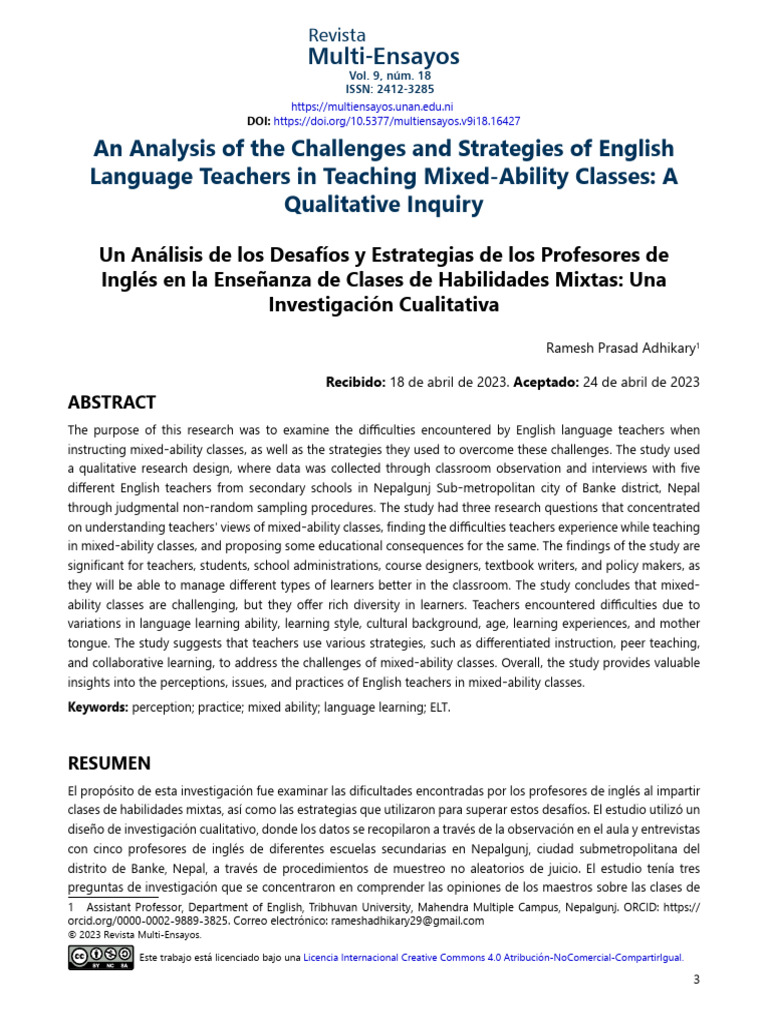 Challenges in Teaching Mixed-Ability English Classes | PDF | Teachers ...