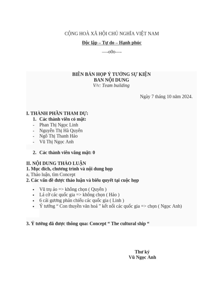 Biên Bản Họp Ý Tưởng Sự Kiện Ban Nội Dung | PDF
