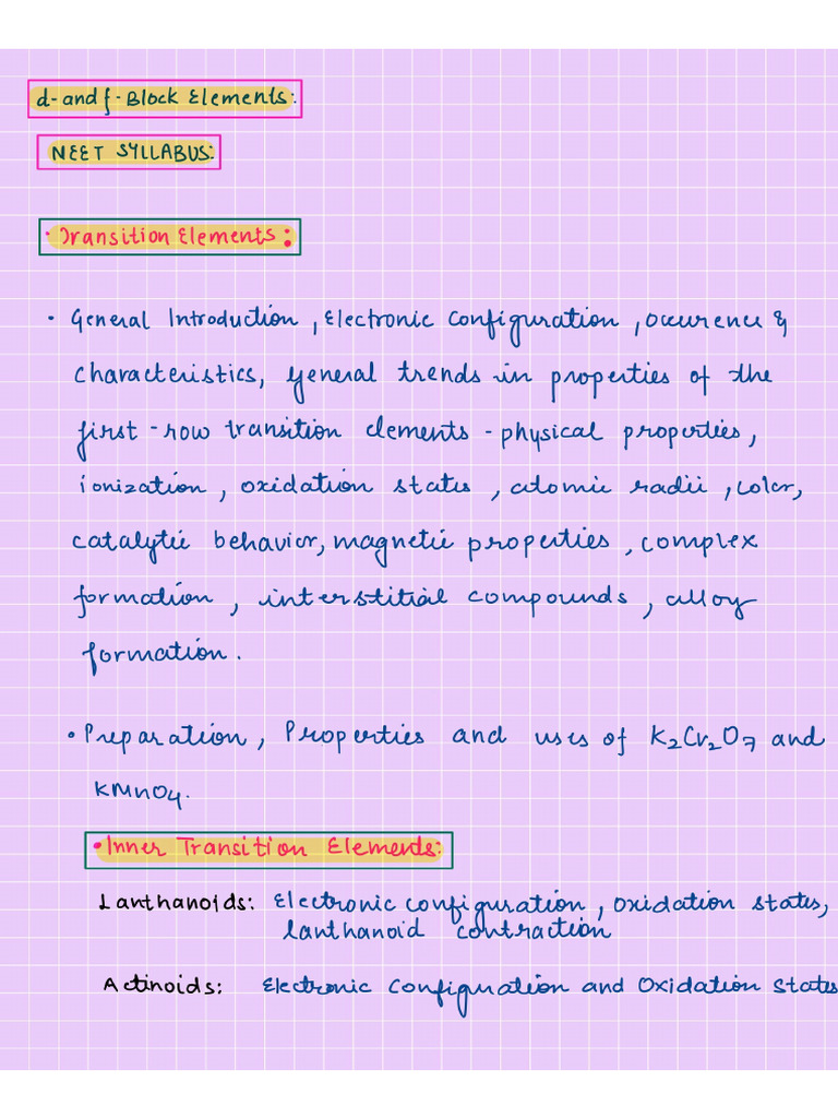 D and f block elements pdf