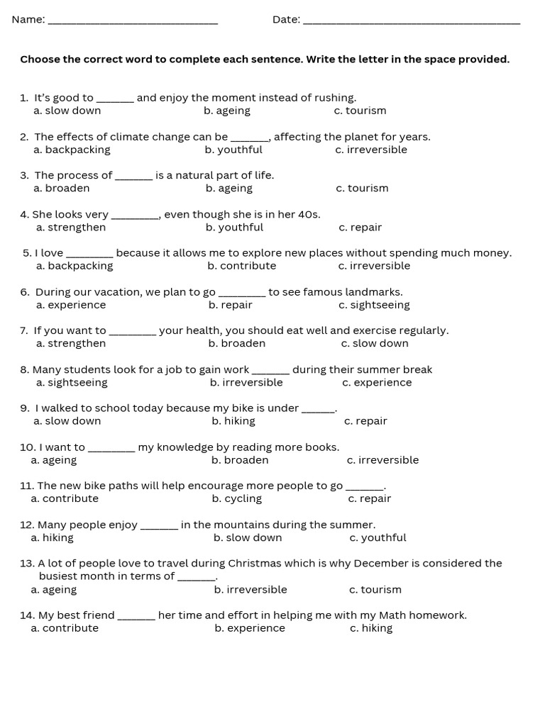 Vocabulary Completion Exercise | PDF