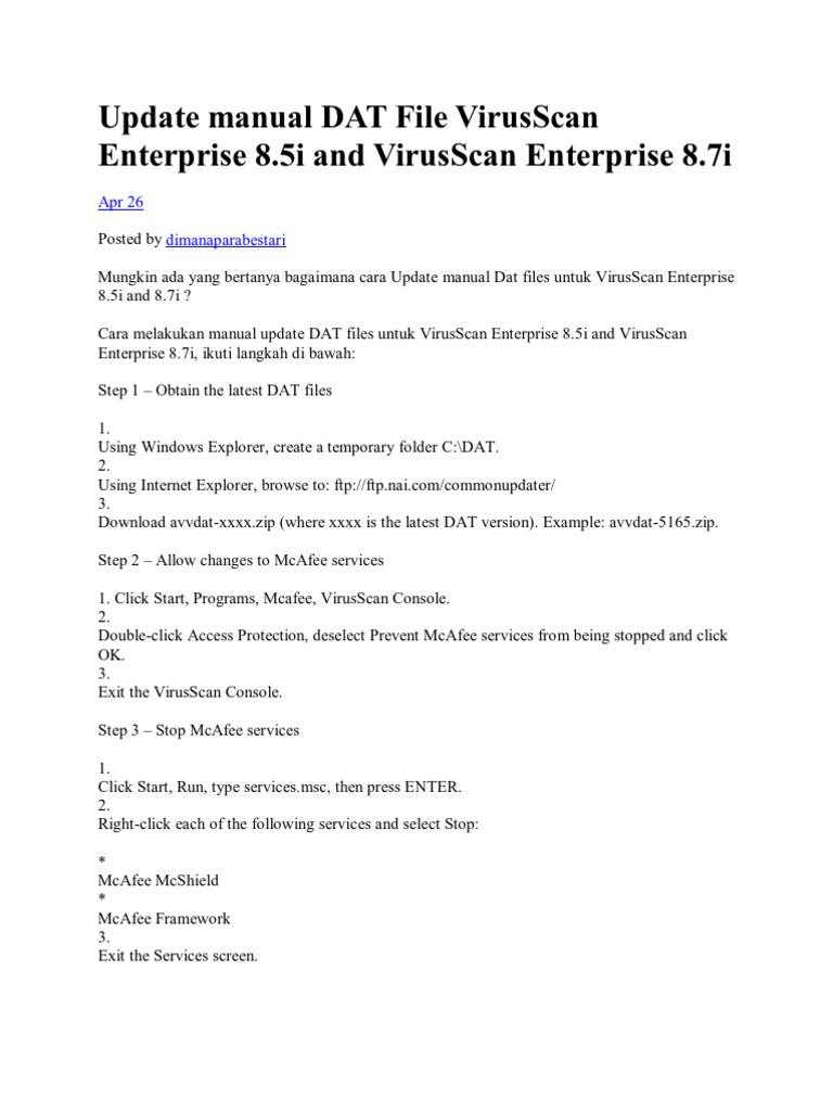 Update Manual Dat File Virusscan Enterprise 8 Pdf