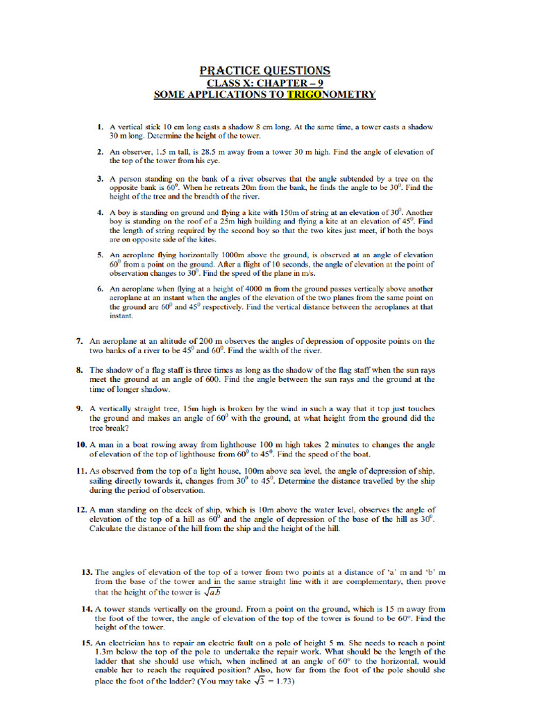 Application of Trigonometry 1 | PDF