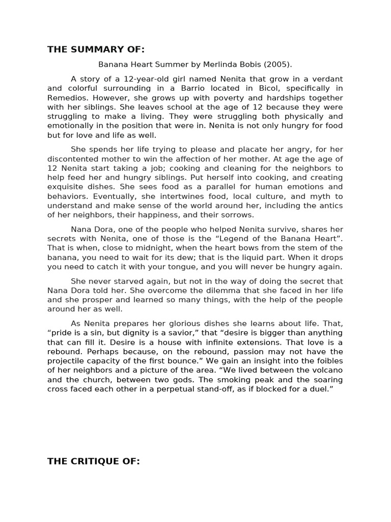 Summary of Banana Heart Summer | PDF
