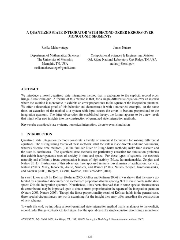 2023 A Quantized State Integrator With Second Order Errors Over ...