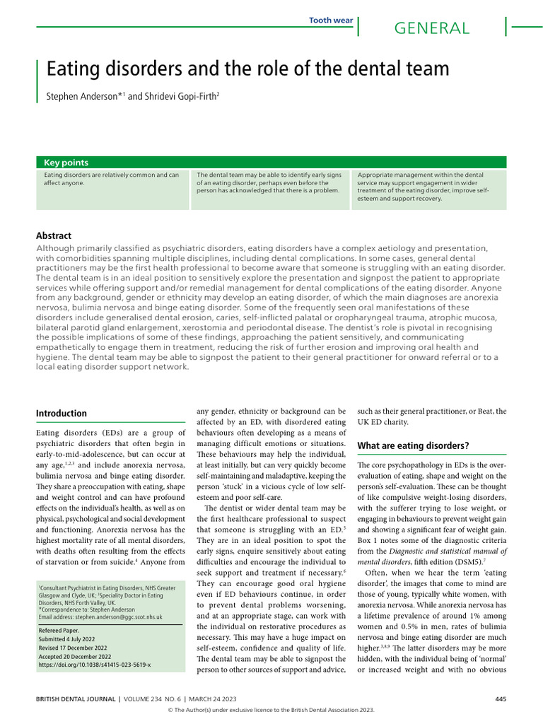 Dental Team's Role in Eating Disorders | PDF | Eating Disorder ...
