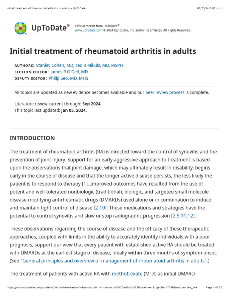 Initial Treatment of Rheumatoid Arthritis in Adults - UpToDate-1 | PDF ...