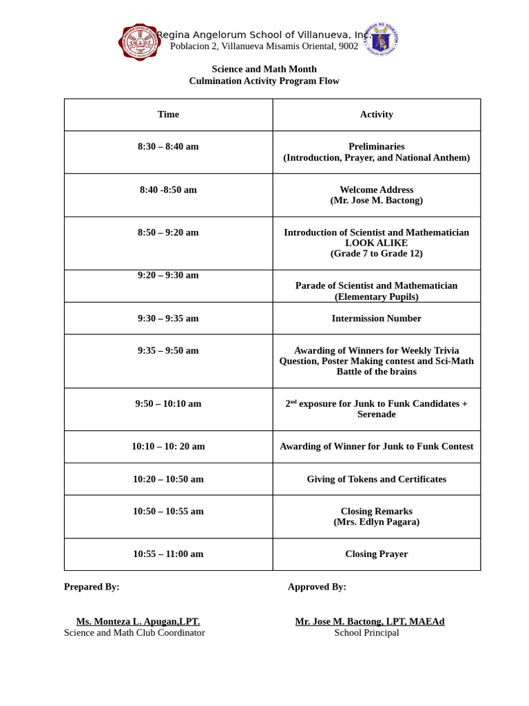 Science and Math Month Program Flow | PDF | Science | Observation