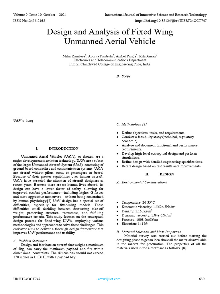 Fixed Wing UAV Design and Analysis | PDF | Empennage | Unmanned Aerial ...