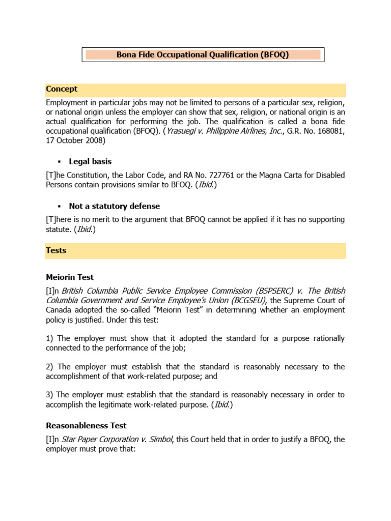 Understanding Bona Fide Occupational Qualifications | PDF | Flight ...