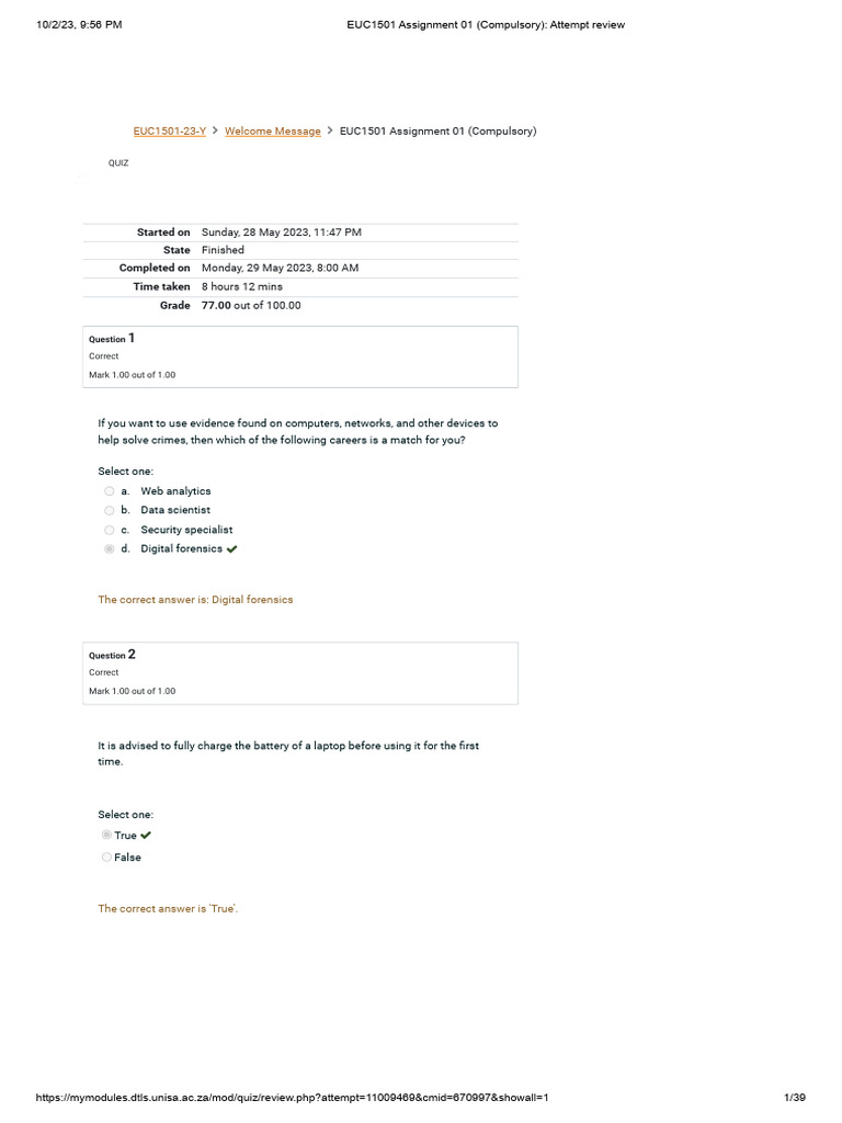 EUC1501 Assignment 01 Review Summary | PDF | Random Access Memory | Malware