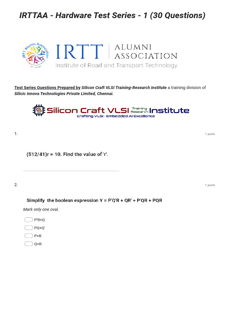 IRTT Alumni Hardware Test Series | PDF | Electrical Engineering ...