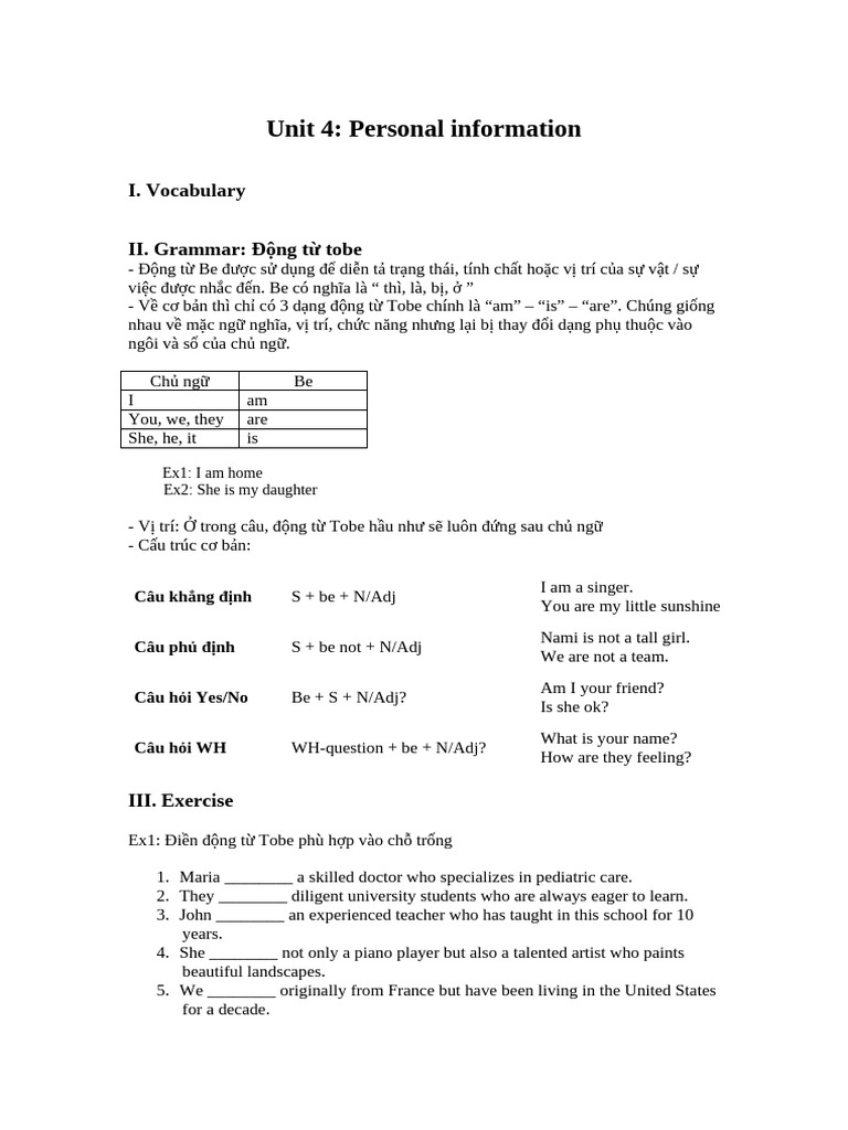 Unit 4-Personal Information | PDF | Vietnam