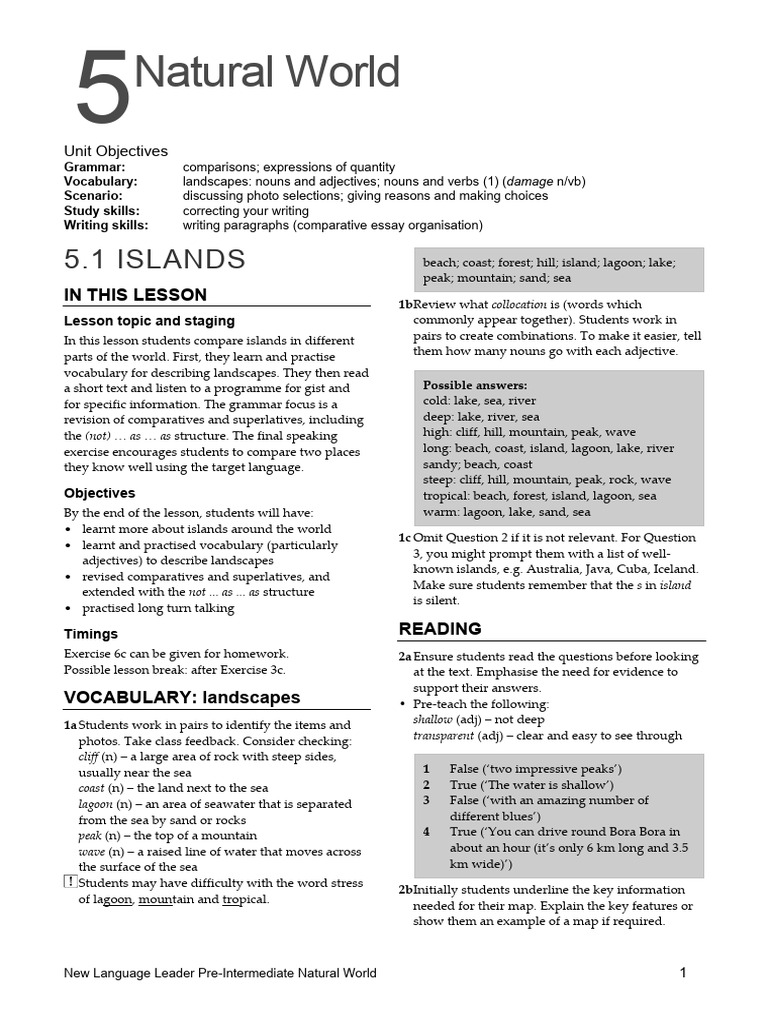 Teachers Notes U05 | PDF | Noun | Verb