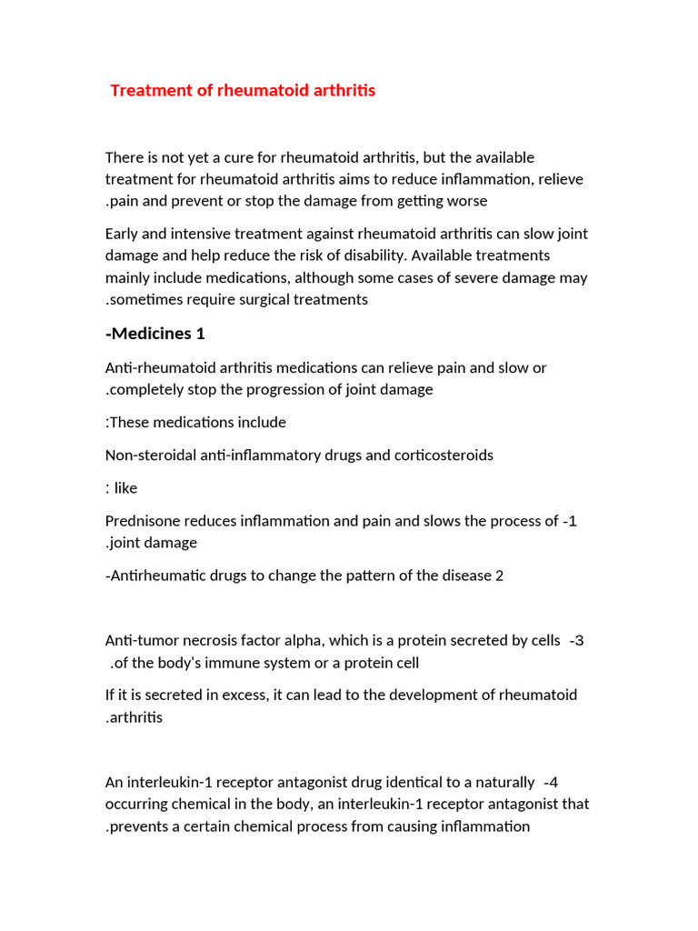 Treatment of Rheumatoid Arthritis | PDF | Arthritis | Rheumatoid Arthritis