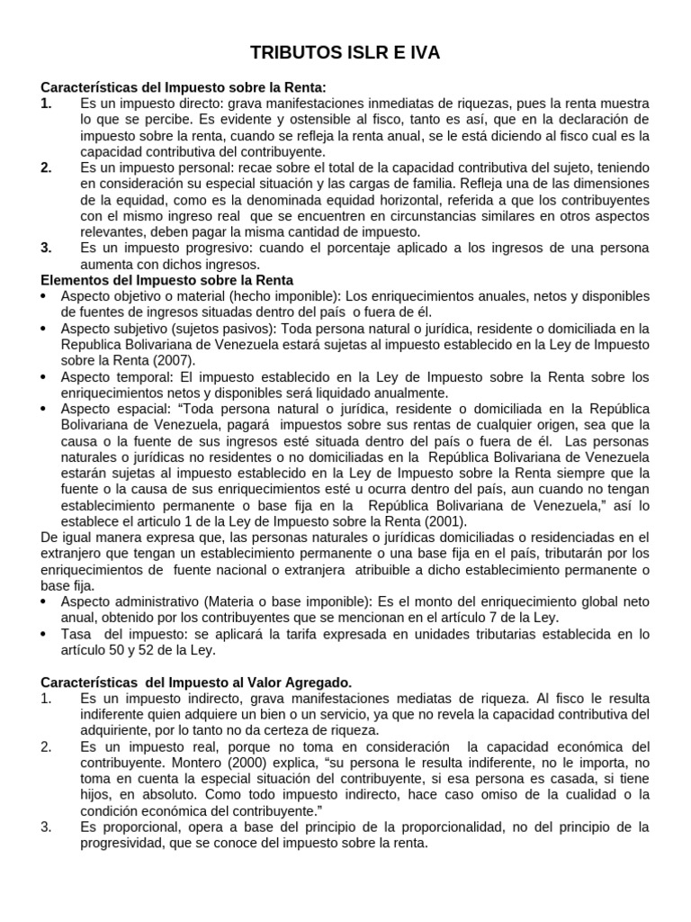 Impuestos ISLR y IVA en Venezuela | PDF | Impuestos | Impuesto sobre la ...