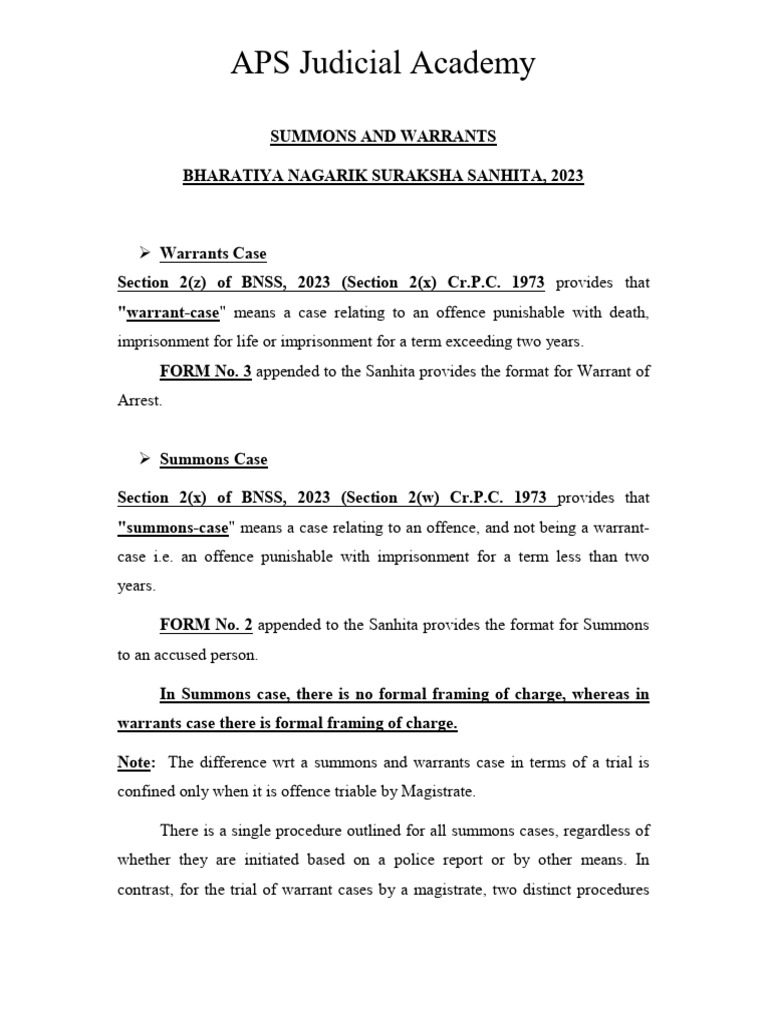 Summons and Warrants in BNSS 2023 | PDF | Arrest Warrant | Magistrate