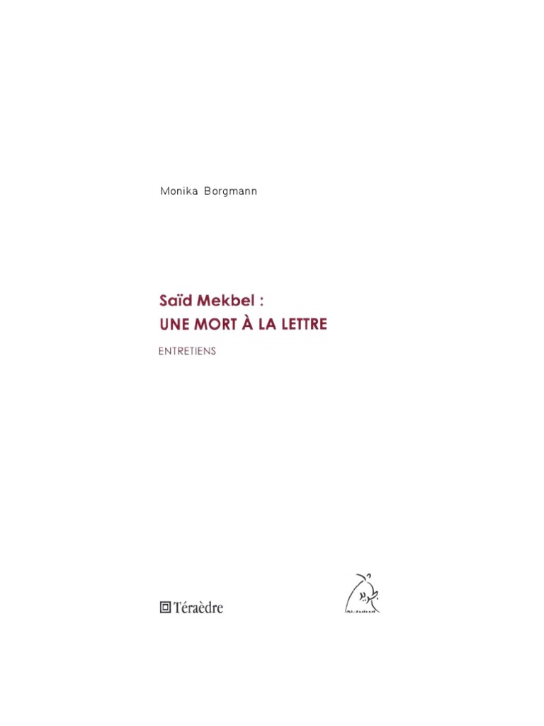 Monika Borgmann_Said Mekbel; Une mort à la lettre ...