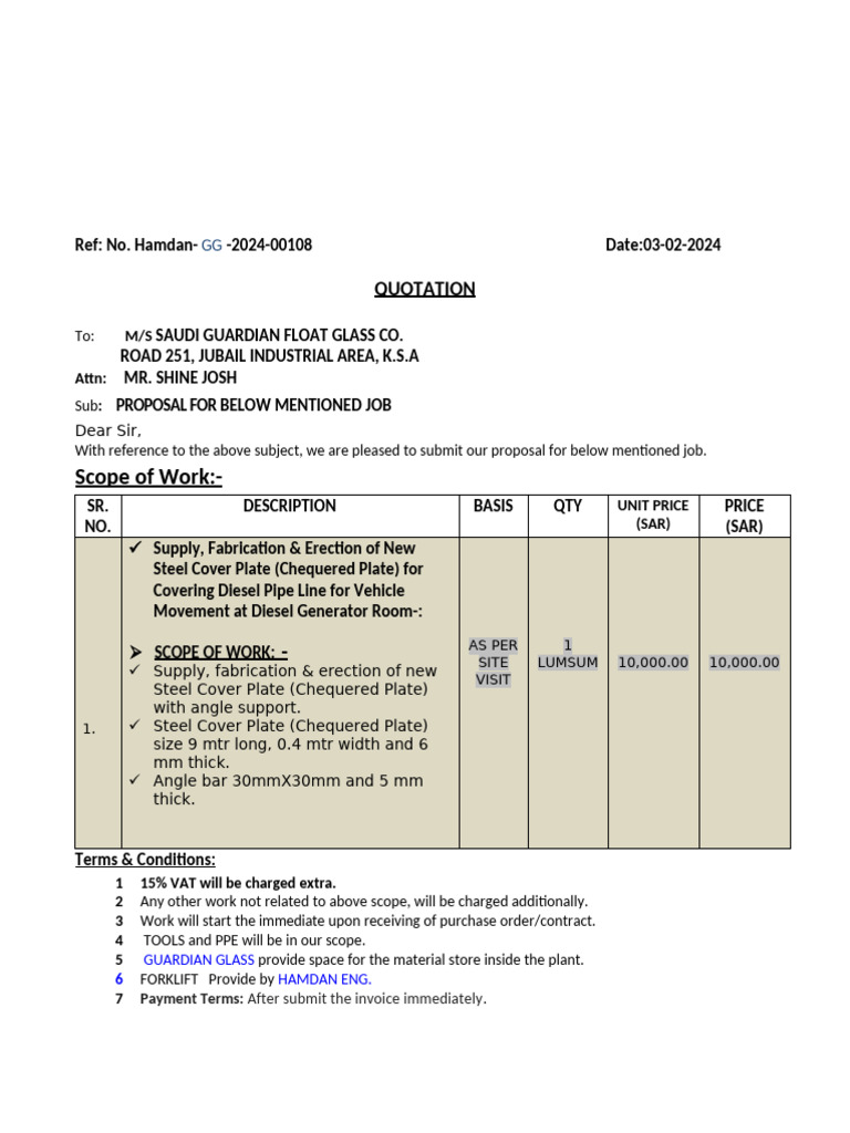 Pipe Line Quotation Proposal | PDF