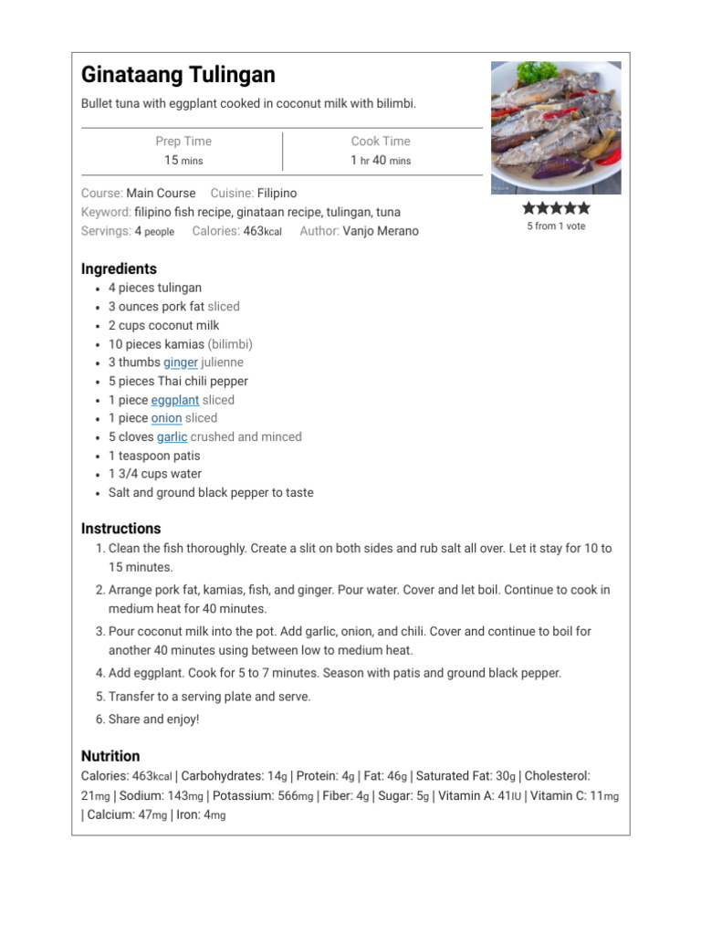 Ginataang Tulingan - Panlasang Pinoy | PDF