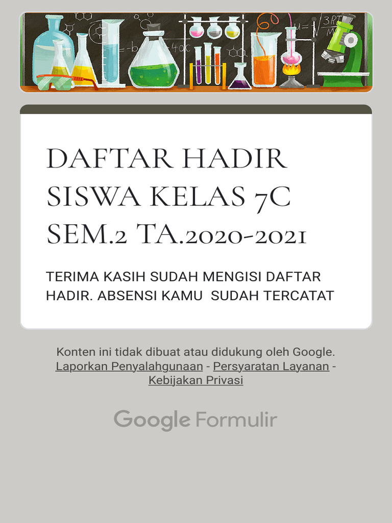Daftar Hadir Siswa Kelas 7c Sem.2 Ta.2020-2021 | PDF