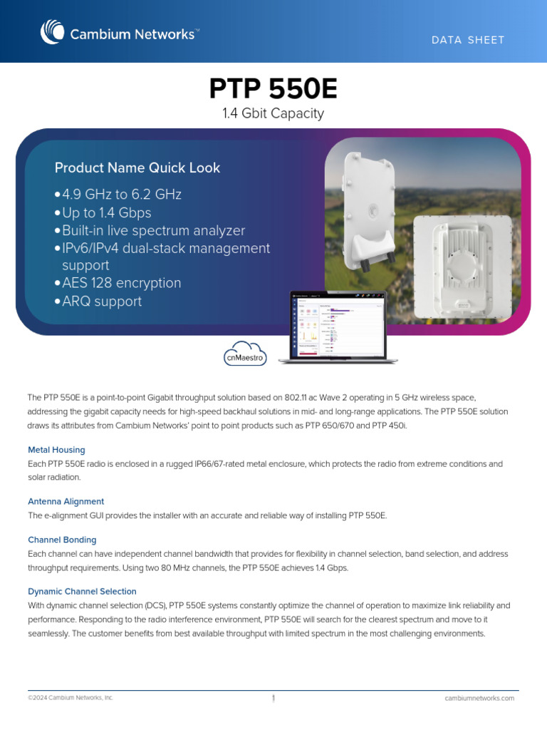 Cambium Networks Data Sheet PTP 550E | PDF | Radio | Radio Spectrum