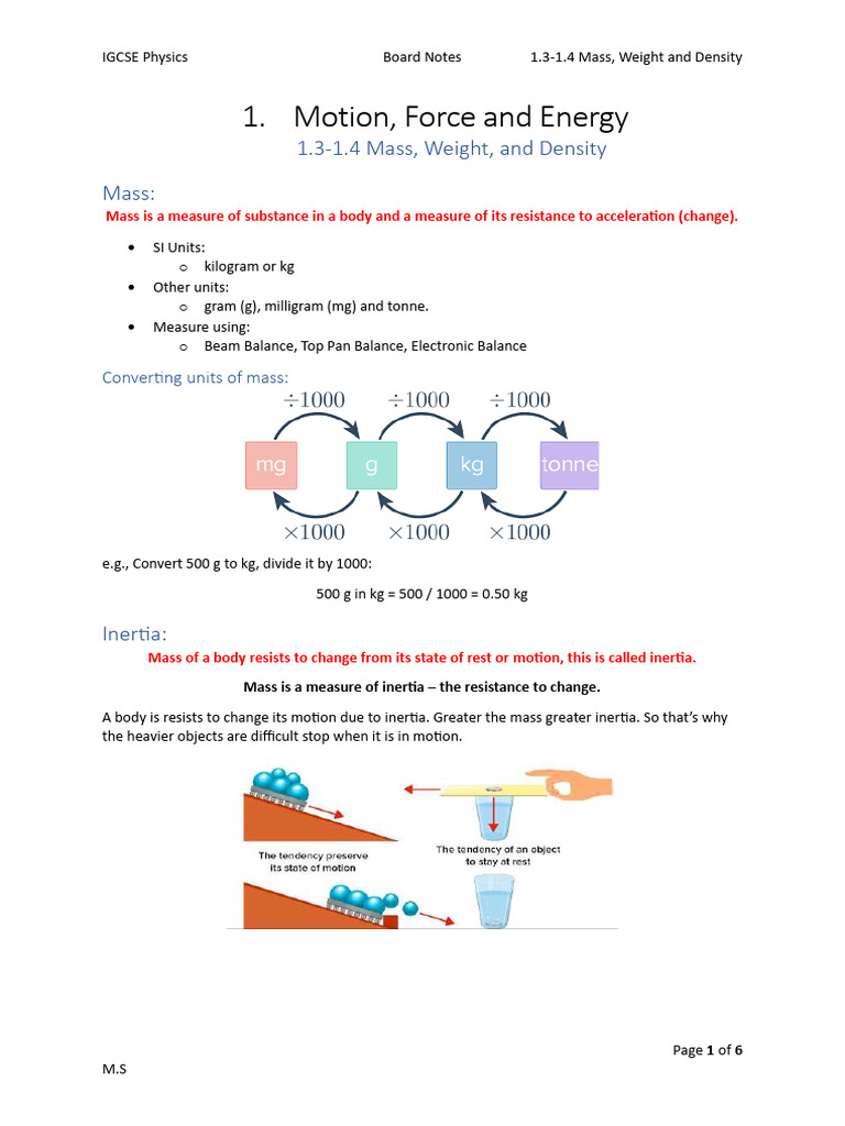 Mass, Weight, and Density Explained | PDF | Weight | Mass