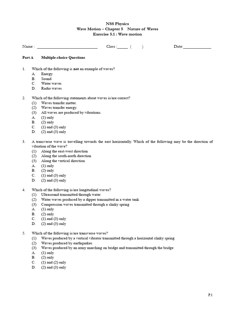 Exercise 5.1 Wave Motion | PDF | Waves | Physics