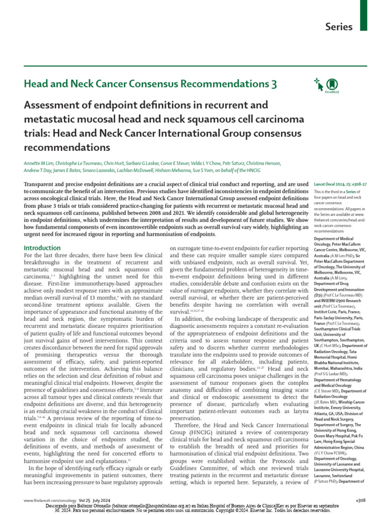 Lancet Oncol 2024 25 7 E308-E317 | PDF | Cancer | Clinical Medicine