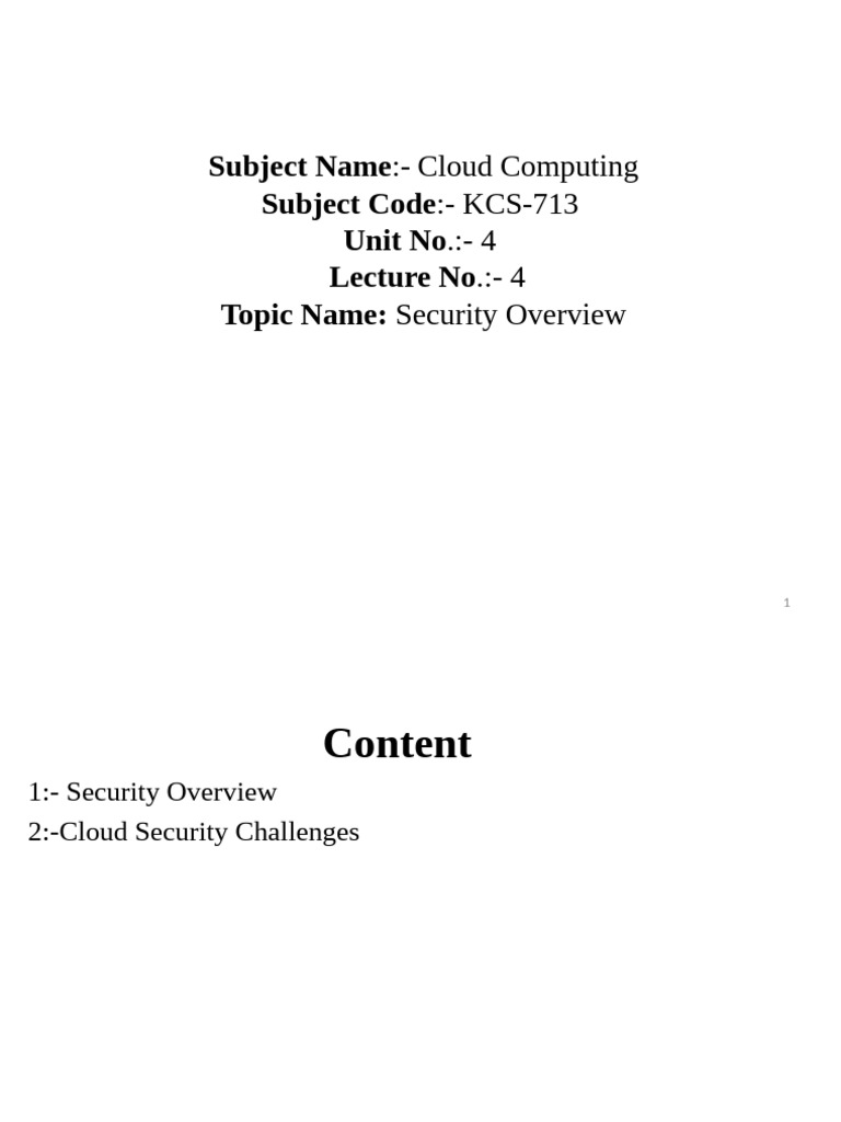 Unit 4 Lecture 4 Ppt4 | PDF | Cloud Computing | Computer Security