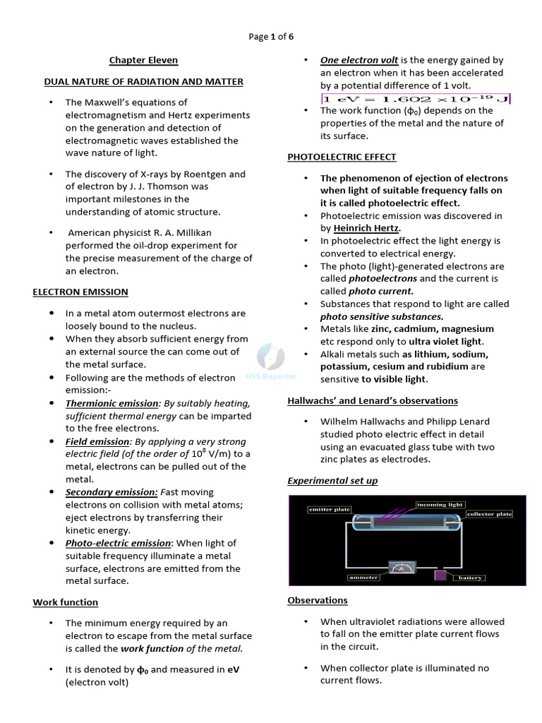 Dual Nature of Radiation and Matter | PDF | Photoelectric Effect | Electron