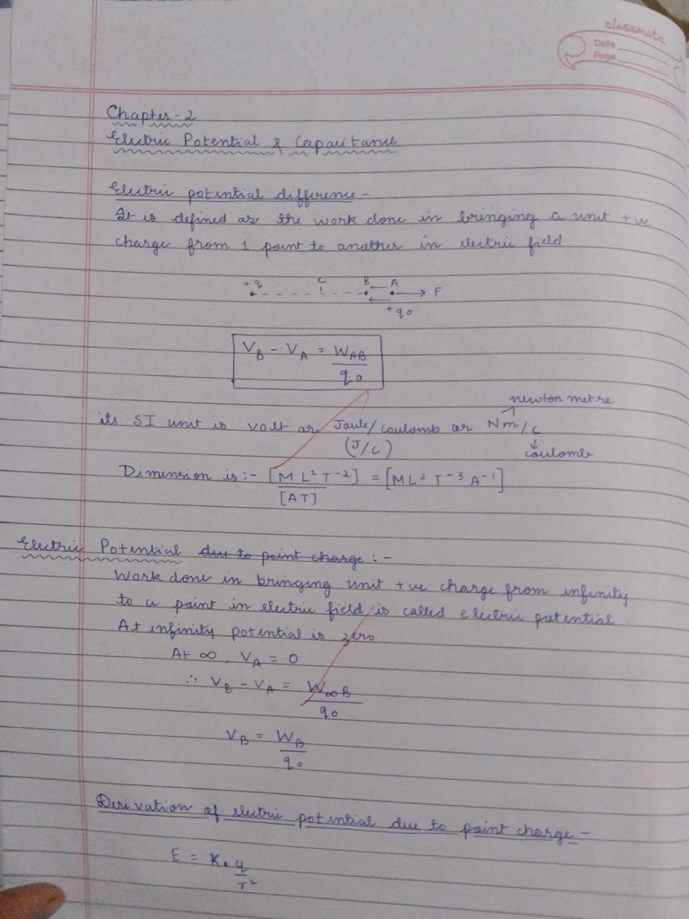 Cl-XII Physics CH 2 Electric Potential and Capacitance Notes | PDF