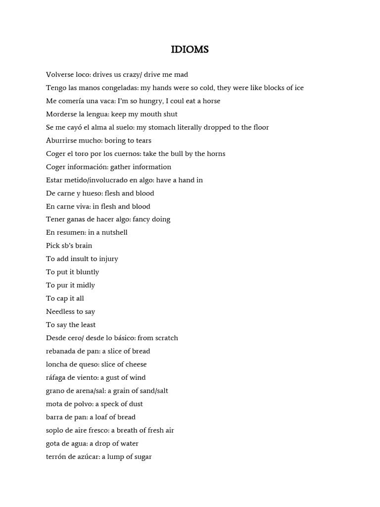 IDIOMS Ingles C2 | PDF
