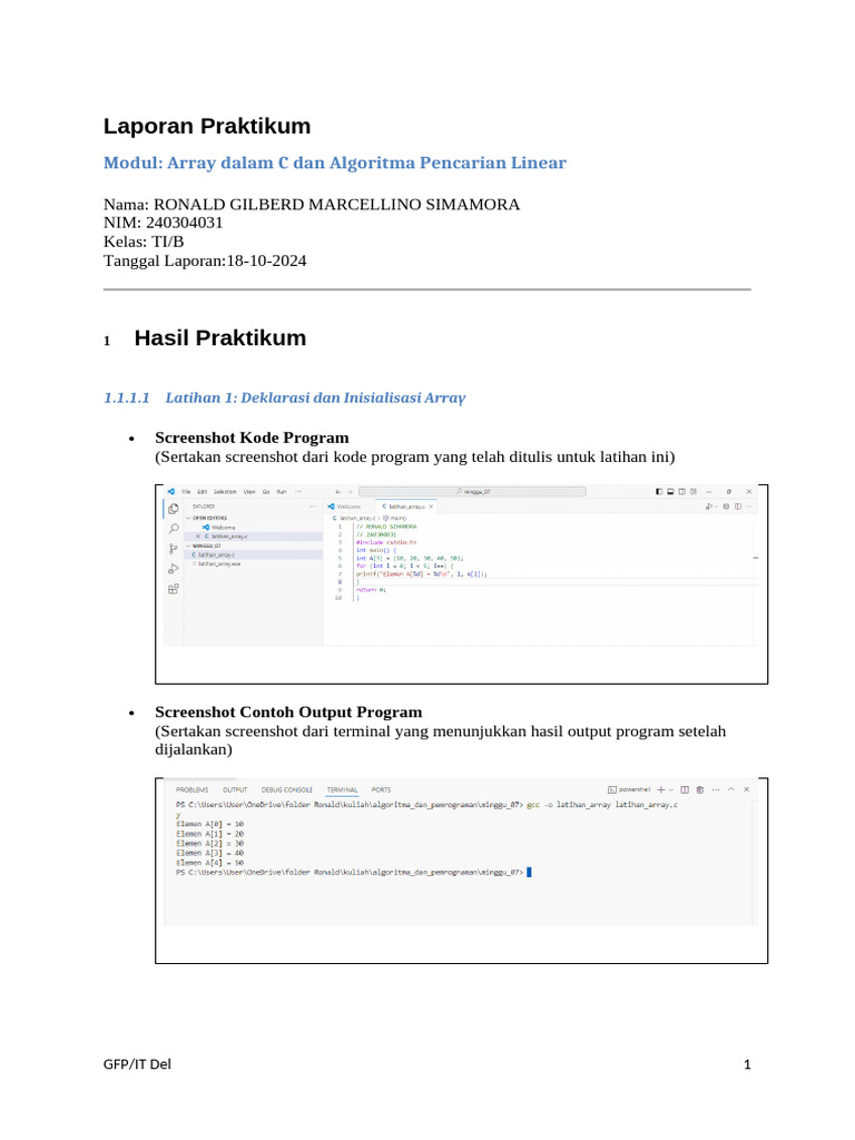 Praktikum Array dan Pencarian C | PDF | Metode & Bahan Ajar | Teknologi ...